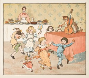 Hey, diddle, diddle, de The Hey Diddle Diddle Picture Book, pub.1882 (gravação a cores) de Randolph Caldecott