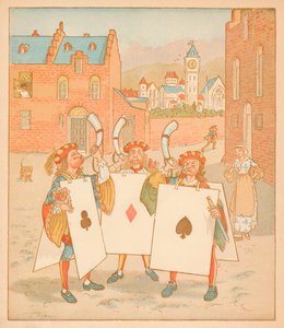 Sopradores de chifre usando cartas de baralho, 1880. de Randolph Caldecott