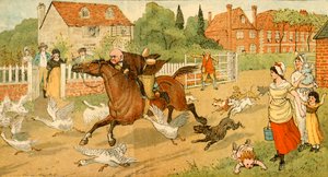 John Gilpin galopa através de uma vila, 1878, c1918. de Randolph Caldecott