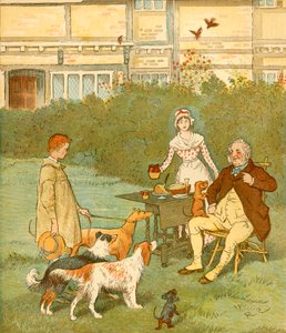 O menino dos fazendeiros com seus cães mestres, c1881. de Randolph Caldecott