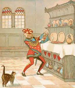 O valete de copas roubou as tartes (litografia a cores) de Randolph Caldecott