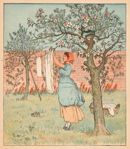A empregada doméstica estava no jardim, pendurando as roupas, 1880. de Randolph Caldecott