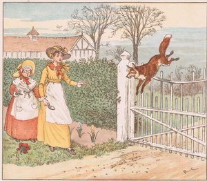 A raposa pula sobre o portão do pastor de Randolph Caldecott
