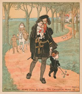 Seus pais mortos e desaparecidos, o lar de crianças que ele leva, c1878. de Randolph Caldecott