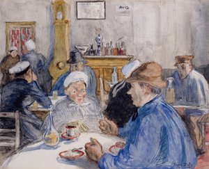 No Café, c.1900 (aguarela, aguada e carvão) de Raoul Dufy