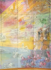 La Fee Electricite, pormenor do lado esquerdo representando uma orquestra de Raoul Dufy