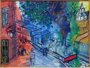 Comboio para a estação. Pintura de Raoul Dufy (1877-1953), óleo sobre tela. Arte francesa, século XX. Museu La Piscine, Roubaix.