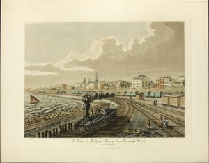 Uma vista da Michigan Avenue de Randolph Street no ano de 1865