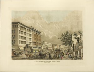 Corner of State e Washington Streets, Chicago, no ano de 1865