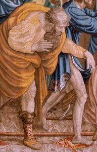 Tapeçaria flamenga. Série Os Actos dos Apóstolos. São Paulo e São Barnabé em Lystra (San Pablo y San Bernabé en Lystra). 8º pano da série, foi dividido em dois para o adaptar à sala. Desenho animado modelo de Rafael Sanzio. 1519. Fabrico Jan Raes de Raphael