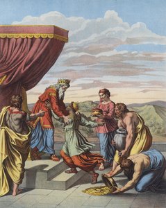 Rei Salomão recebendo a Rainha de Sabá (cor litho) de after Raphael
