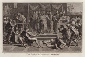 Desenho animado do Raphael: A Morte de Ananias, Atos, Cap V (gravura) de after Raphael