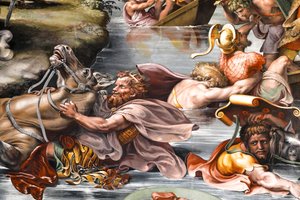Batalha da ponte Milvian, detalhe. 1517-1524 (fresco) de Raphael
