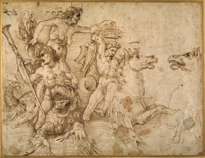 Batalha dos Tritões, depois de Anrea Mantegna (caneta e tinta marrom sobre papel branco) de Raphael