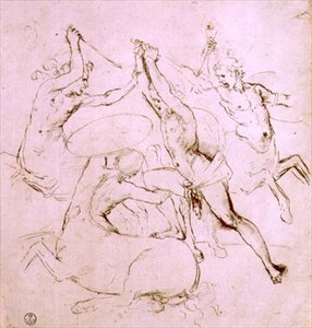 Hércules lutando contra os Centauros (caneta e tinta) de Raphael