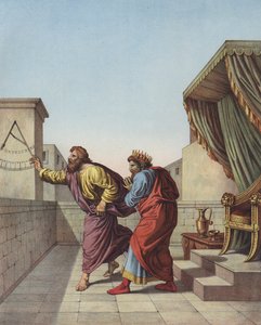 Isaías informando o rei Ezequias de Judá que ele viverá mais quinze anos (cor litho) de after Raphael