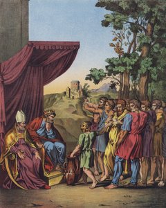 Josué presidindo a alocação das terras de Canaã para as Tribos de Israel (cor litho) de after Raphael