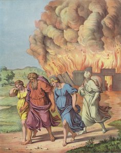 Lote e sua família fugindo da destruição de Sodoma (cor litho)