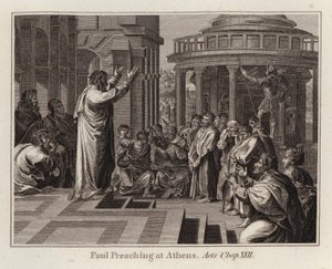 Desenho animado do Raphael: Pregação de Paulo em Atenas, Atos, Cap XVII (gravura) de after Raphael