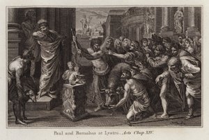 Desenho animado do Raphael: Paulo e Barnabé em Lystra, Atos, cap. XIV (gravura) de after Raphael