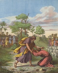 Reconciliação de Jacob e Esaú (cor litho) de after Raphael