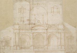 Projeto arquitetônico (Villa Madama) (caneta e tinta marrom com lavagem marrom em papel esbranquiçado) de Raphael