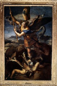São Miguel derrotando o dragão ou o grande São Miguel Pintura de Raffaello Sanzio dit Raphael (1483-1520) 1518. Sol 2,68x1,6 m Paris musee du Louvre