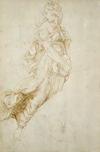 Estudo para a Figura de Melpomene (caneta e tinta marrom em papel não branco) de Raphael