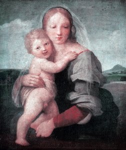 A Madona e a Criança (Madonne da torre) 1509-1511 (óleo sobre tela) de Raphael