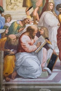 A Escola de Atenas, detalhe de Pitágoras e dos seus alunos, Stanza della Segnatura