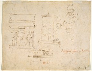 Detalhes arquitetônicos e um soldado [verso] de Raphael