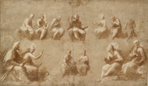 Cristo e os Santos na Glória Estudo para a Disputa, início do século XVI de Raphael