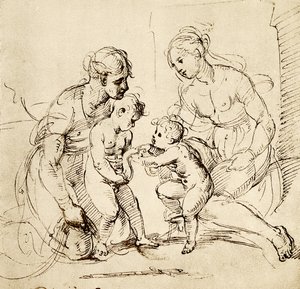 Projeto para a Sagrada Família da casa Canigiani em Munique de Raffaello Sanzio Raphael
