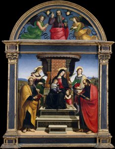 Madonna e criança entronizada com santos de Raffaello Sanzio Raphael