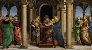 Apresentação no Painel do Templo Predella do Retábulo Oddi, 1503. de Raphael