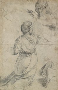 Estudos para duas mulheres ajoelhadas, c1500-1520 de Raphael