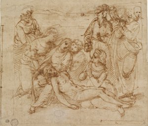 O estudo Lamentação para o sepultamento de Cristo, início do século 16 de Raphael