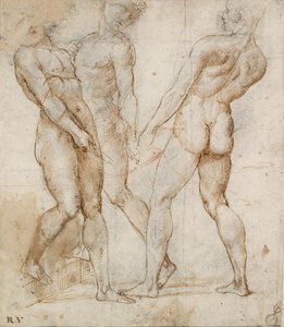 Três portadores nus Estudo para o enterro, início do século XVI de Raphael