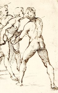 Três guerreiros, esperando o ataque de Raffaello Sanzio Raphael
