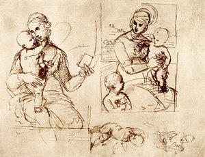 Dois, madonna, estudos de Raffaello Sanzio Raphael