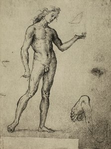Estudo nu masculino; desenho de Raphael. Gallerie dellAccademia, Veneza