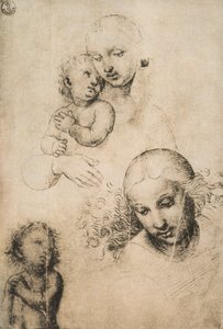 Estudo para uma Madonna e Criança, desenhando por Raffaello Sanzio. Gabinete de Desenhos e Gravuras, Galeria Uffizi, Florença de Raffaello Sanzio Raphael