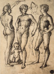 Estudo de quatro figuras masculinas e um bebê; desenho de Raphael. Gallerie dellAccademia, Veneza de Raffaello Sanzio Raphael