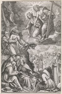Cristo e a Virgem Maria aparecem a São Francisco e à sua ordem de Raphaël Sadeler (I)
