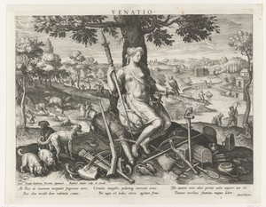 Diana como padroeira da caça
Venatio (título sobre o objecto)
Principais ocupações de um príncipe (título da série)
Esquema, seu speculum principum (título da série) de Raphaël Sadeler (I)