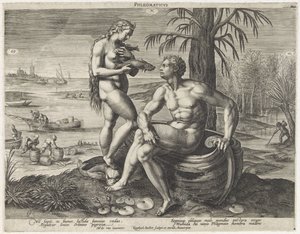 Temperamento Flegmatisch
Phlegmaticus (título sobre o objecto)
Vier temperamenten (título da série) de Raphaël Sadeler (I)