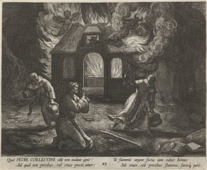 São Pedro Coelestinus como eremita
A vida virtuosa dos ermitãos (título da série)
Trophaeum vitae solitariae (título da série) de Raphaël Sadeler (I)