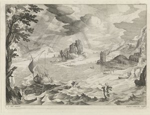 A paisagem marítima com Cristo e os seus discípulos na tempestade sobre o Mar da Galileia de Raphaël Sadeler (II)