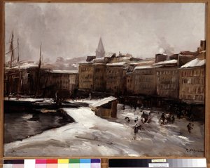 Quai du port, Marselha, sob a neve Pintura de Raymond Allegre (1857-1933) Dim. 56x74 cm. Menção obrigatória: coleção de fundação Regards de Provence Marseille de Raymond Allegre