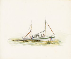 Barco no estuário do Gironde (guache e carvão sobre papel) de Raymond Bonnefon